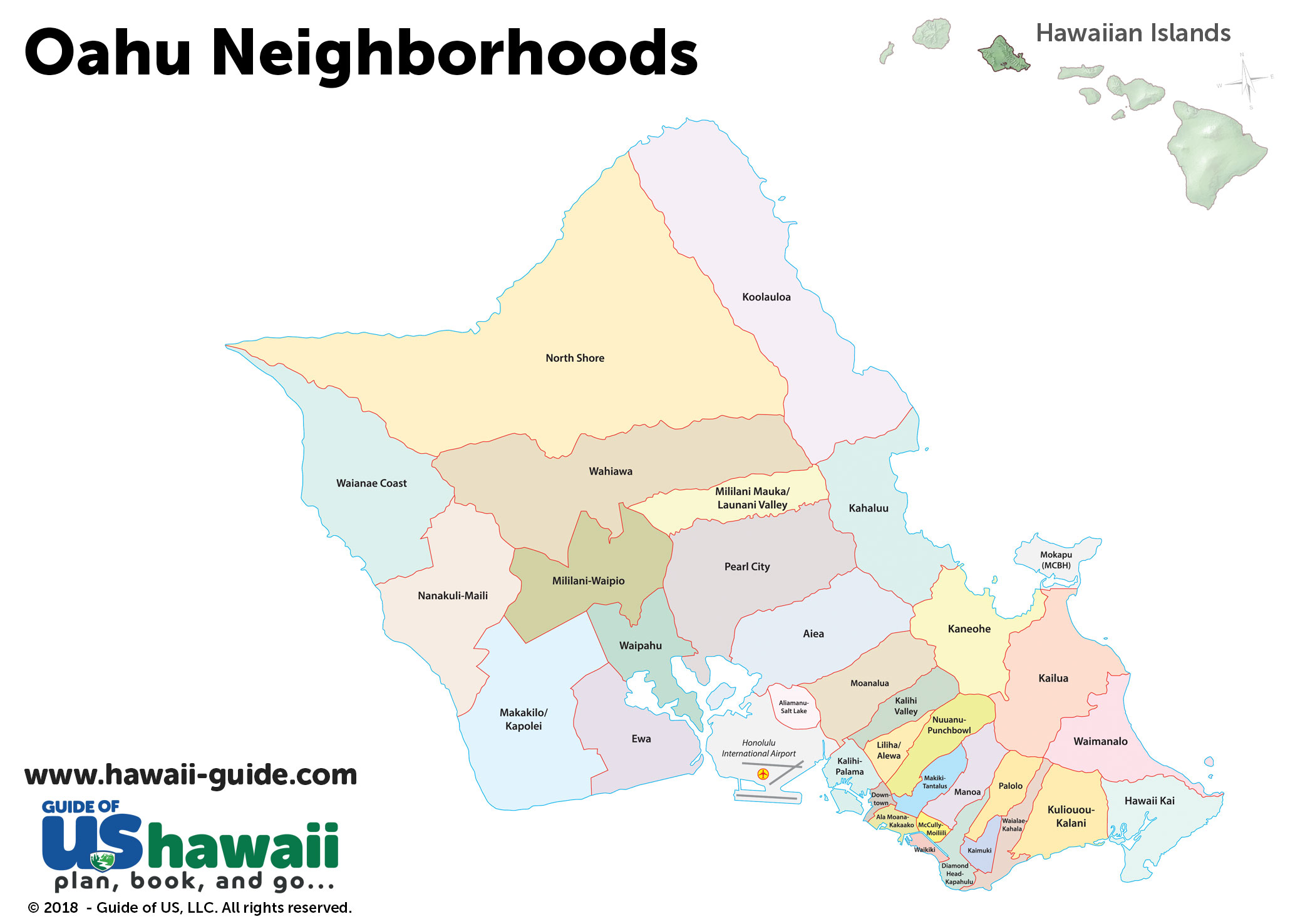 Oahu Maps Updated Travel Map Packet Printable Map HawaiiGuide   Oahu Neighborhoods Map 